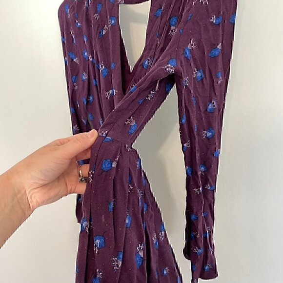 FREE PEOPLE FP Teagan Dress Purple Blue Long Flare Sleeve Cutout Mini Fit Flare - Picture 8 of 14